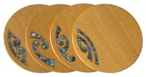 M09056 - Kauri Coaster Set Paua Inlayed - Mixed Set